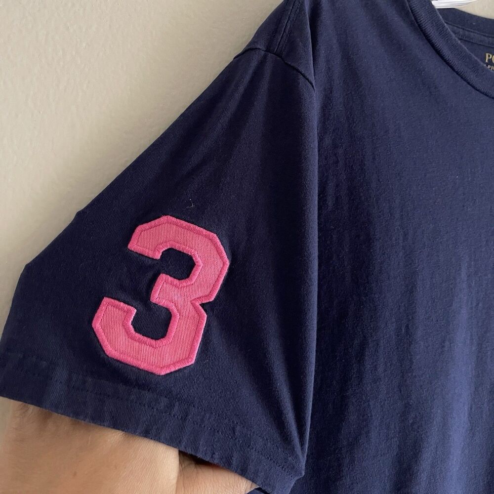 Ralph Lauren Short Sleeve Tshirt Size L Navy Hot Pink Embroidered Logo Crew Neck - Picture 3 of 7